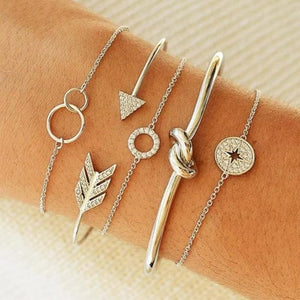 DIEZI Punk Butterfly Eye Star Moon Leaves Crystal Gem Shiny Gold Multilayer Chain Bracelet Set Women Exquisite Party Jewelry