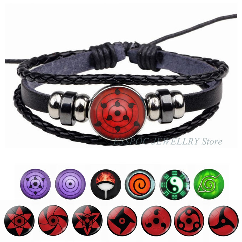 Sharingan Eye Bracelet Anime Naruto Braided Leather Bracelet Naruto Sasuke Uchiha Clan Rinnegan Taichi Kakashi Cosplay Jewelry