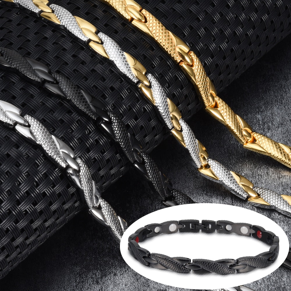 Vinterly Health Energy Bracelet Male Cross Stainless Steel Magnetic Bracelet Men Gold-color Chain Link Bracelet for Men Jewelry