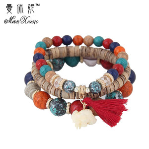 2019 Cute Wood Bead Bohemia Elastic Charms Bracelets & Bangles Wooden Beads Bracelet Multilayers Pulseras Women