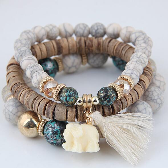 2019 Cute Wood Bead Bohemia Elastic Charms Bracelets & Bangles Wooden Beads Bracelet Multilayers Pulseras Women