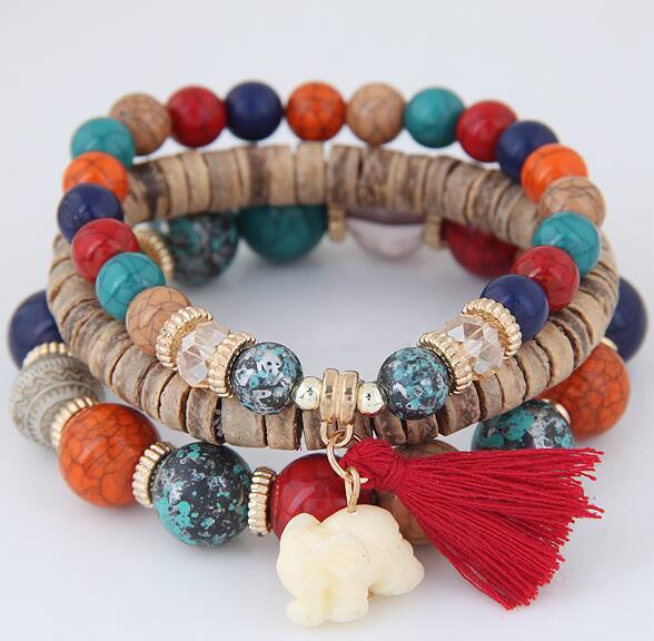 2019 Cute Wood Bead Bohemia Elastic Charms Bracelets & Bangles Wooden Beads Bracelet Multilayers Pulseras Women