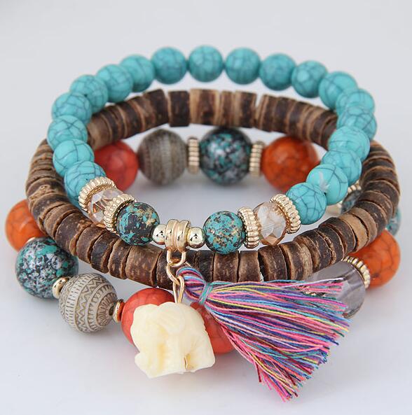 2019 Cute Wood Bead Bohemia Elastic Charms Bracelets & Bangles Wooden Beads Bracelet Multilayers Pulseras Women