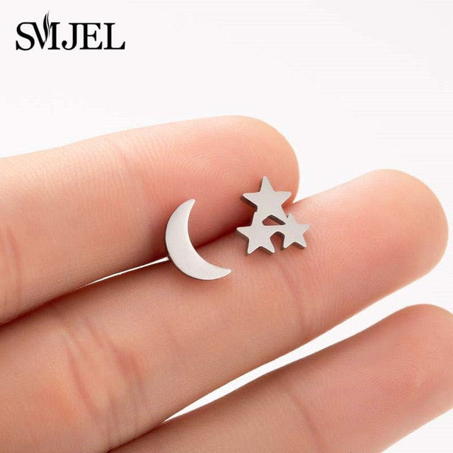 SMJEL Bohemia Mickey Earrings Women Kids Fashion Stainless Steel Leaf Pineapple Flower Stud Earings Tree Jewelry pendientes