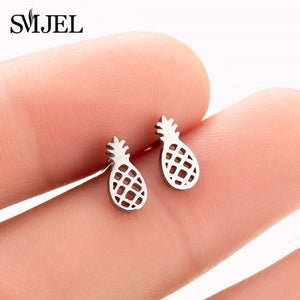 SMJEL Bohemia Mickey Earrings Women Kids Fashion Stainless Steel Leaf Pineapple Flower Stud Earings Tree Jewelry pendientes