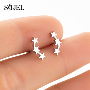 SMJEL Bohemia Mickey Earrings Women Kids Fashion Stainless Steel Leaf Pineapple Flower Stud Earings Tree Jewelry pendientes