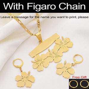 Anniyo Customize Name Necklace and Earrings Micronesia Guam Hawaiian Flower Jewelry Sets for Print Letters Birthday Gift#107321